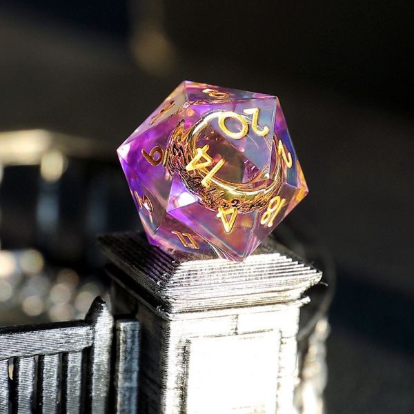 Golden Ring Purple Haze with Gold Inscriptions | Cthulhu Mythos CoC Dice Set | 7-Piece Polyhedral RPG Dice