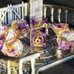 Golden Ring Purple Haze with Gold Inscriptions | Cthulhu Mythos CoC Dice Set | 7-Piece Polyhedral RPG Dice