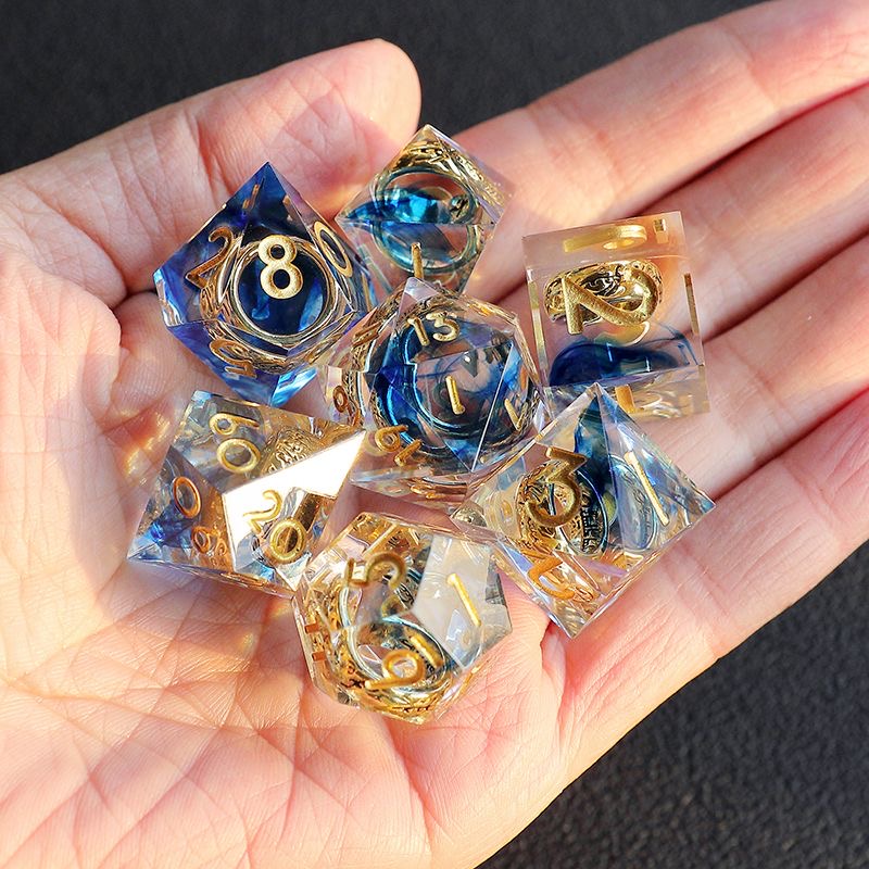 Golden Ring Purple Haze with Gold Inscriptions | Cthulhu Dice Set | 7-Piece Polyhedral RPG Dice