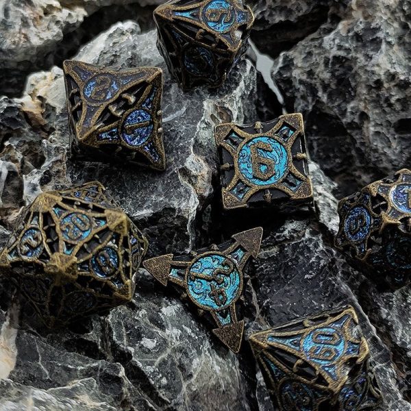 Ancient Blue Relic with Gold Accents | Cthulhu Dice Sets | 7-Piece Polyhedral RPG Dice