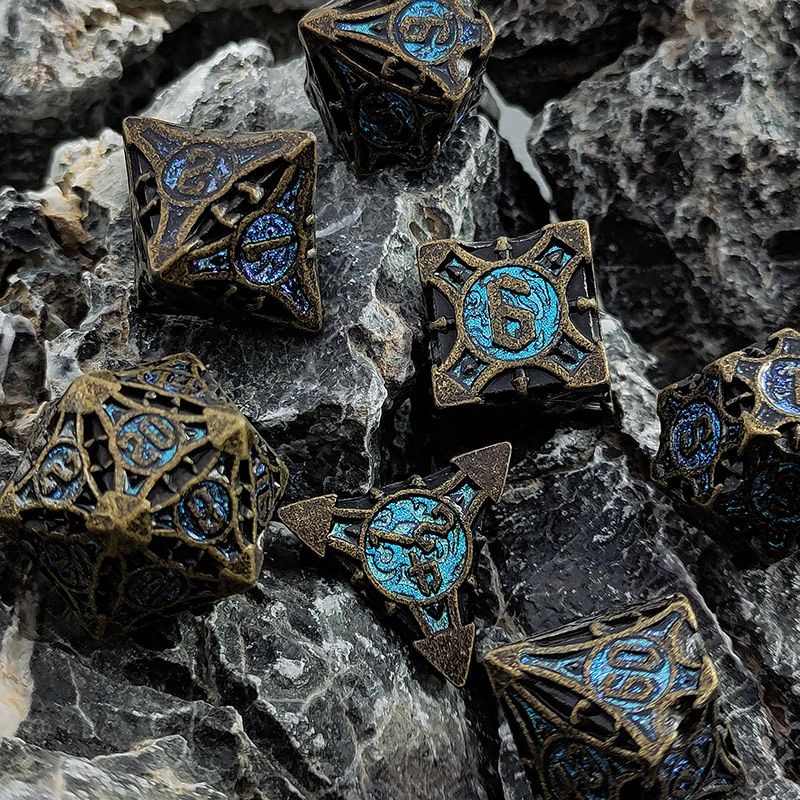 Ancient Blue Relic with Gold Accents | Cthulhu Dice Sets | 7-Piece Polyhedral RPG Dice
