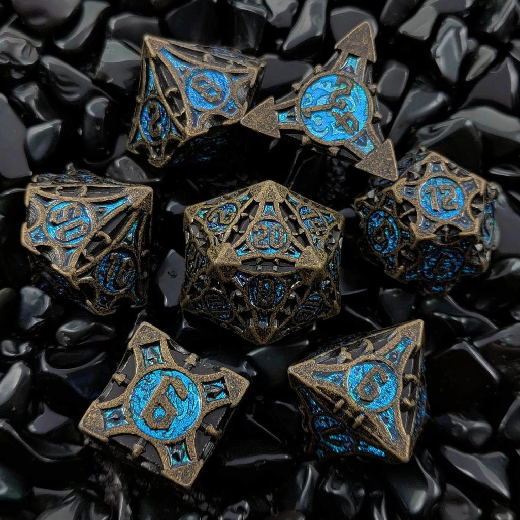Ancient Blue Relic with Gold Accents | Cthulhu Dice Sets | 7-Piece Polyhedral RPG Dice