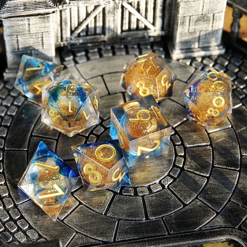 Ocean Sparkle with Gold Dust | Cthulhu Dice Set | 7-Piece Polyhedral RPG Dice