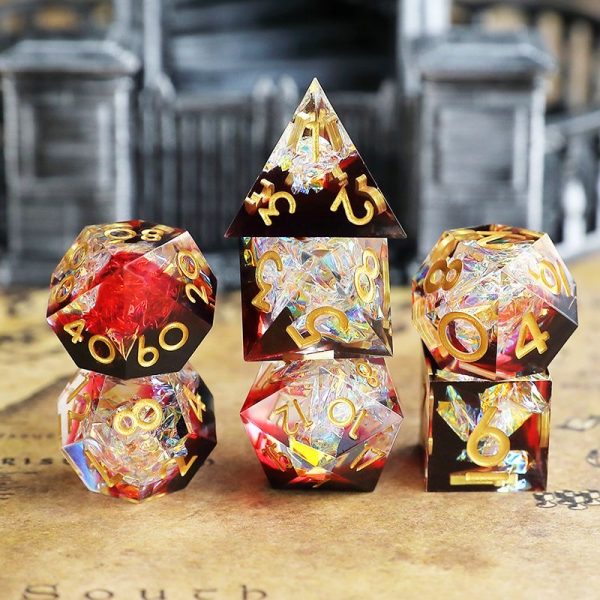 Crimson Chaos with Iridescent Shards | Cthulhu Dice Set | 7-Piece Polyhedral RPG Dice