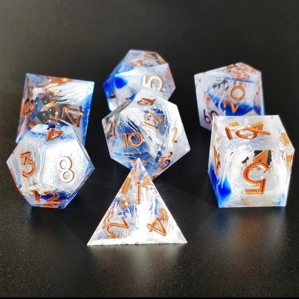 Frosted Sky with Copper Wisps | Cthulhu Dice Set | 7-Piece Polyhedral RPG Dice