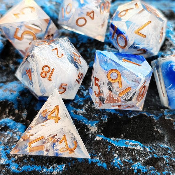 Frosted Sky with Copper Wisps | Cthulhu Dice Set | 7-Piece Polyhedral RPG Dice
