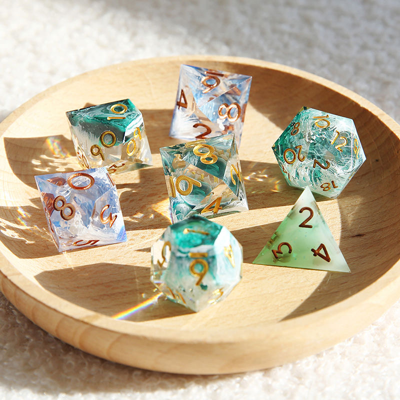 Tidal Waves with Golden Foam | Cthulhu CoC Dice Set | 7-Piece Polyhedral RPG Dice