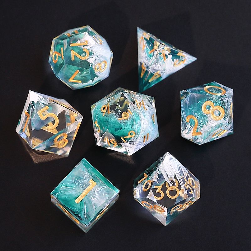 Tidal Waves with Golden Foam | Cthulhu CoC Dice Set | 7-Piece Polyhedral RPG Dice