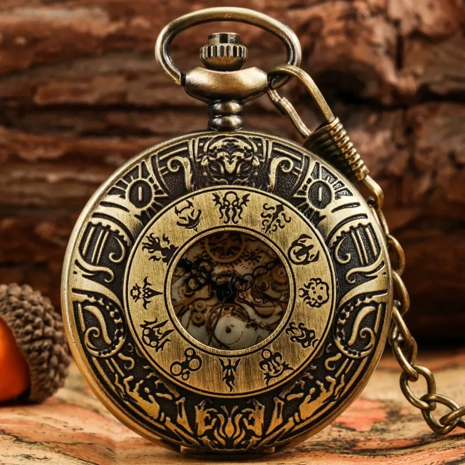 Lovecraftian Art Eldritch Gilded Runes | Cthulhu Digital Pocket Watch | Modern Electronic Timepiece