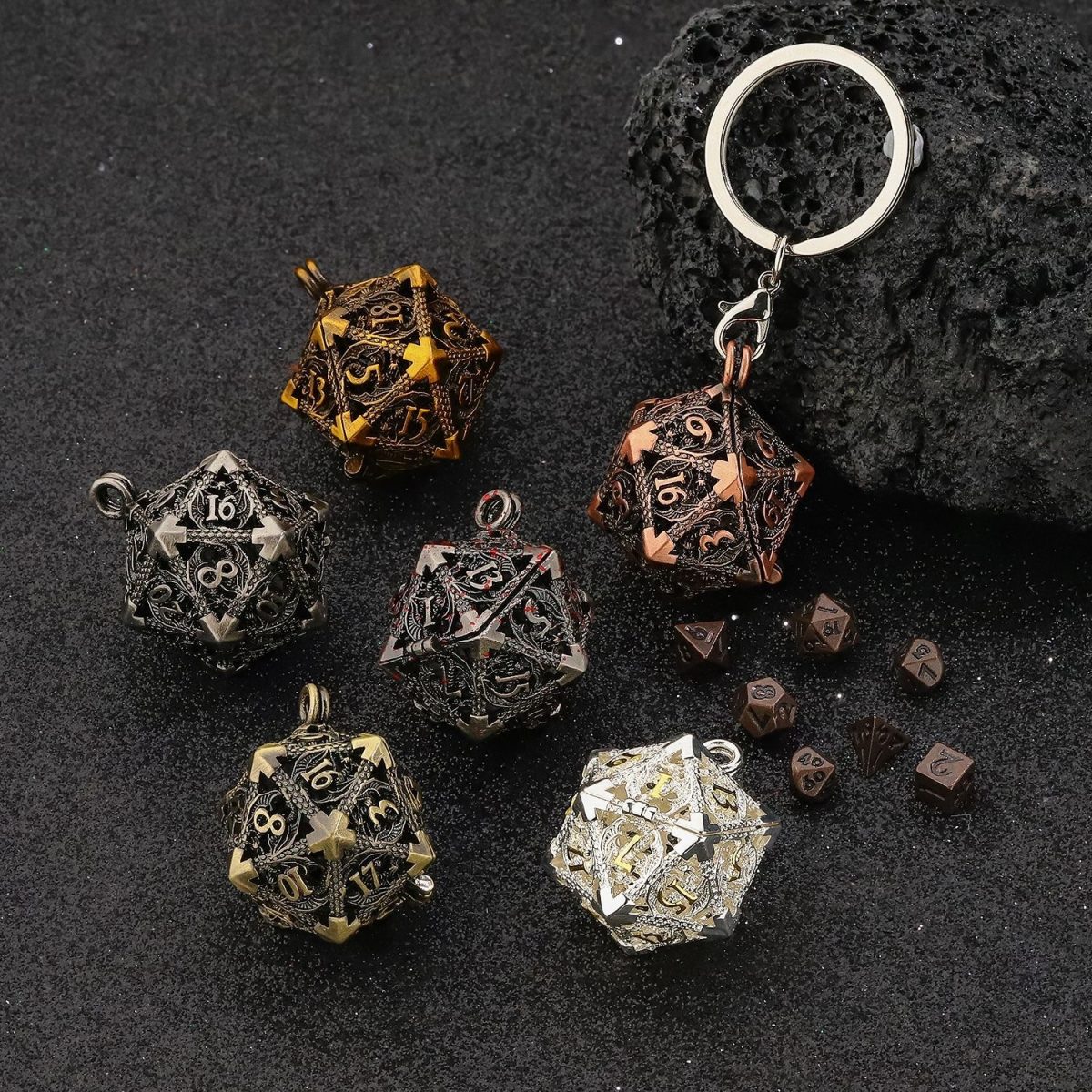 Ornate Metal Dice Keychain Set | Cthulhu Mythos CoC Collectible
