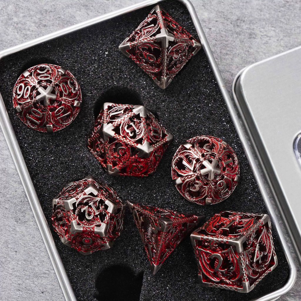 Dragonforged Elegance with Draconic Etchings | Cthulhu Dice Set | 7-Piece Polyhedral RPG Dice