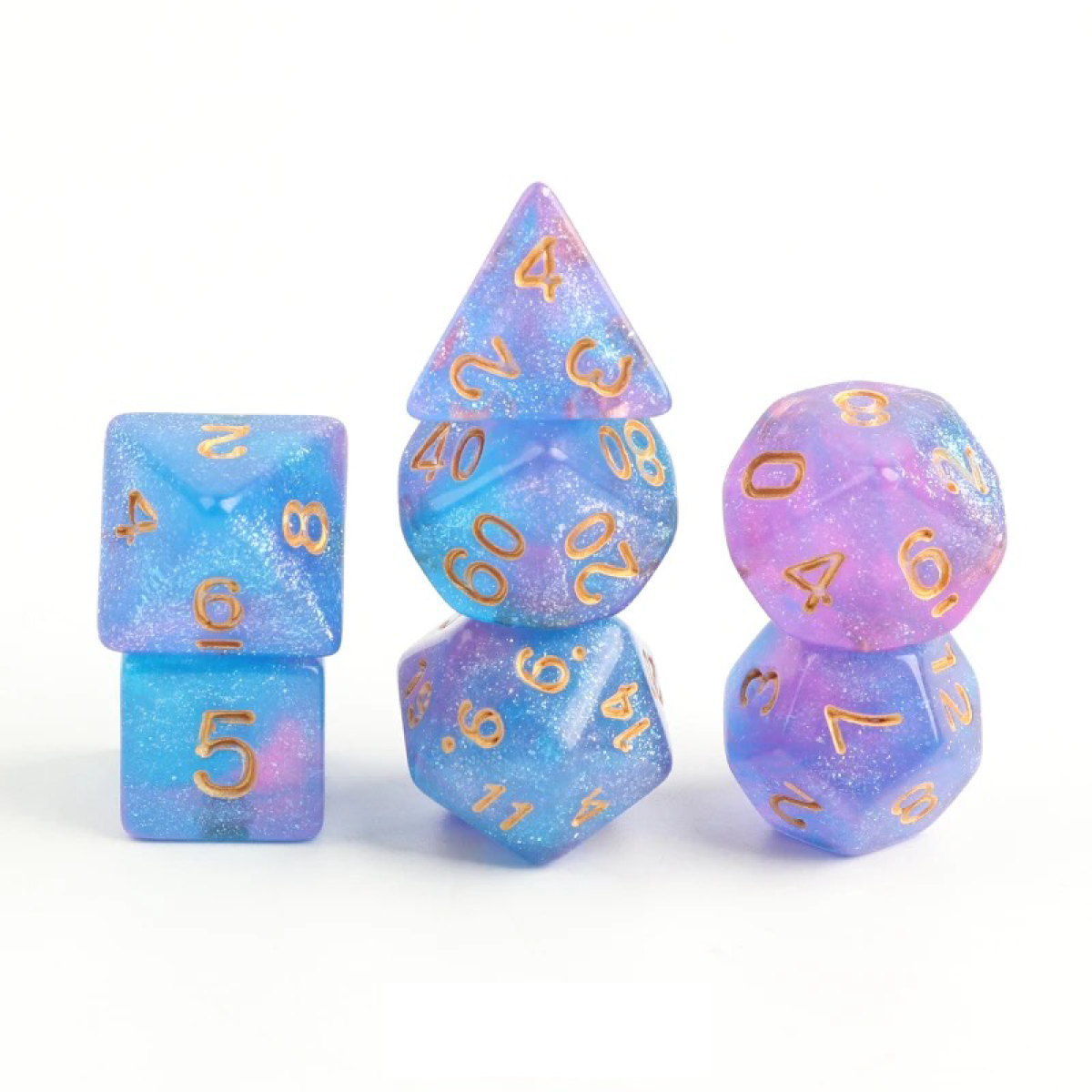 Cosmic Nebula with Golden Accents | Cthulhu Mythos CoC Dice Set | 7-Piece Polyhedral RPG Dice