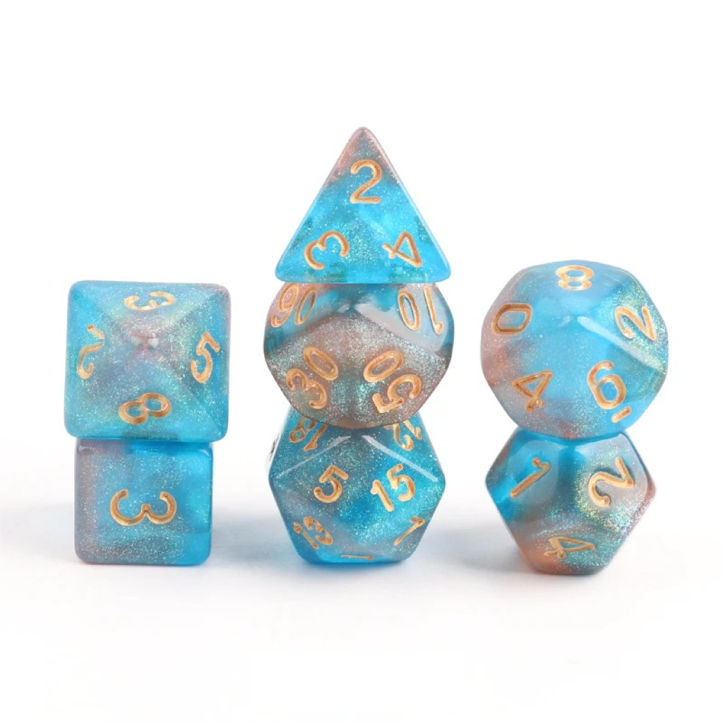 Cosmic Nebula with Golden Accents | Cthulhu Mythos CoC Dice Set | 7-Piece Polyhedral RPG Dice