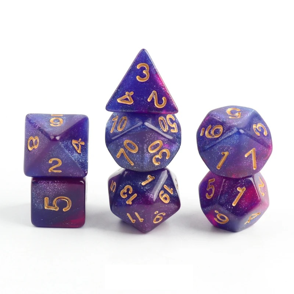 Cosmic Nebula with Golden Accents | Cthulhu Mythos CoC Dice Set | 7-Piece Polyhedral RPG Dice