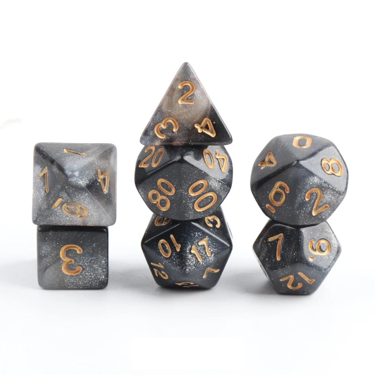 Cosmic Nebula with Golden Accents | Cthulhu Mythos CoC Dice Set | 7-Piece Polyhedral RPG Dice