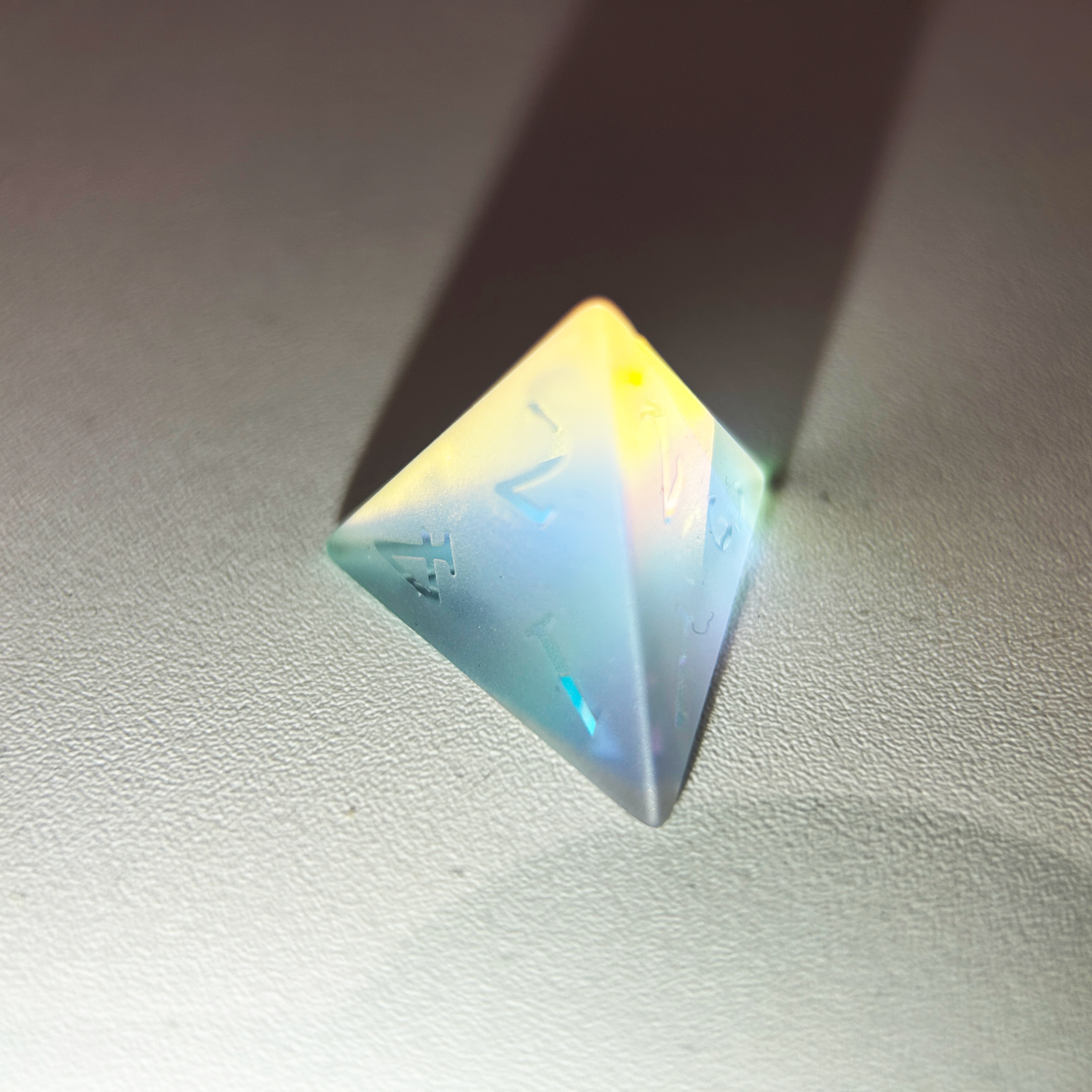 Iridescent Frosted Engraved Crystal Dice | Gaming Art Collectible Roll with Stunning Precision