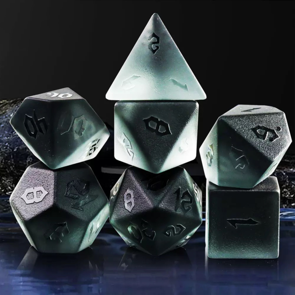 Frosted Gray Engraved Crystal Dice | Gaming Art Collectible Roll with Timeless Elegance