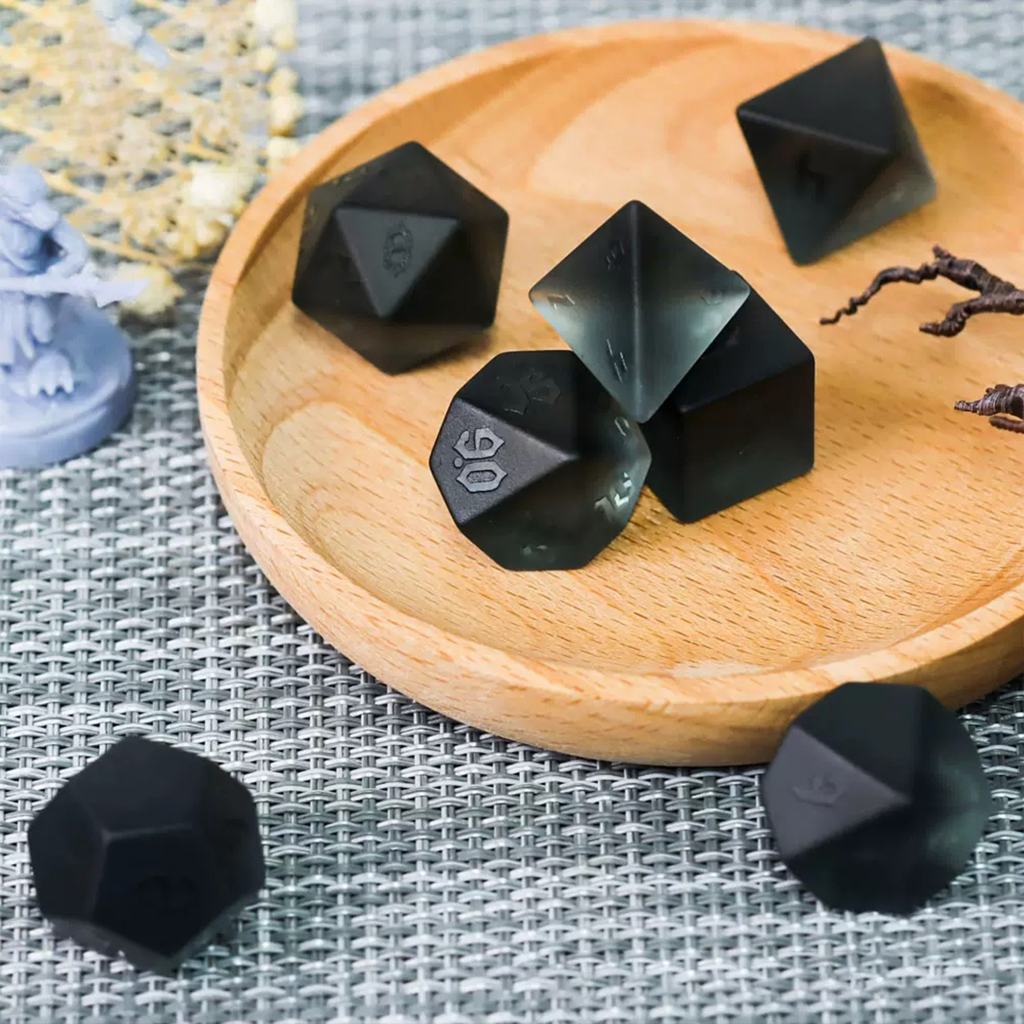 Frosted Gray Engraved Crystal Dice | Gaming Art Collectible Roll with Timeless Elegance