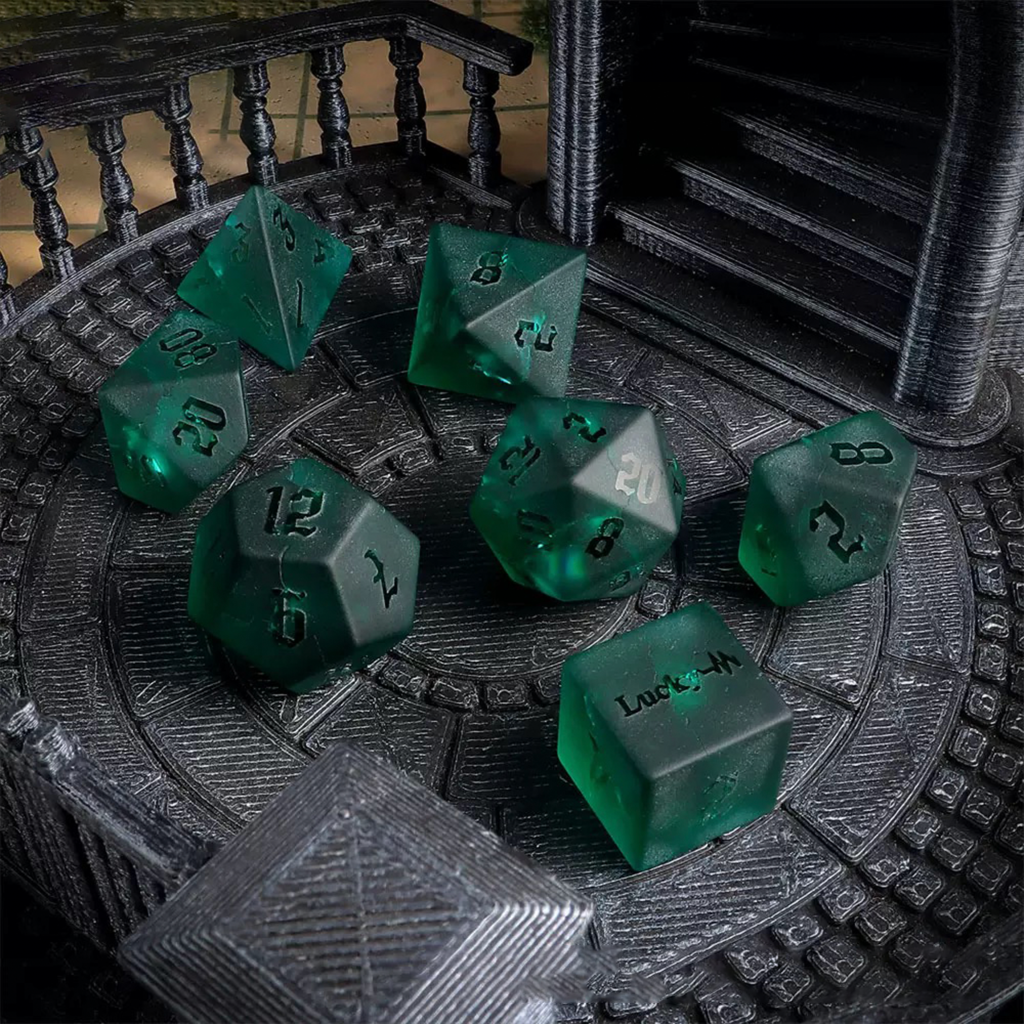 Frosted Burst Green Engraved Crystal Dice | Gaming Art Collectible Roll with Vibrant Flair