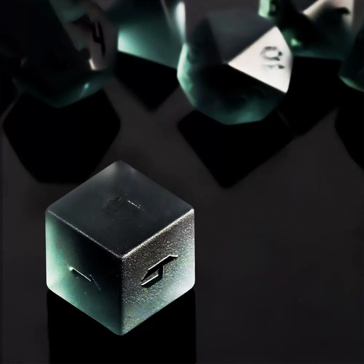 Frosted Gray Engraved Crystal Dice | Gaming Art Collectible Roll with Timeless Elegance