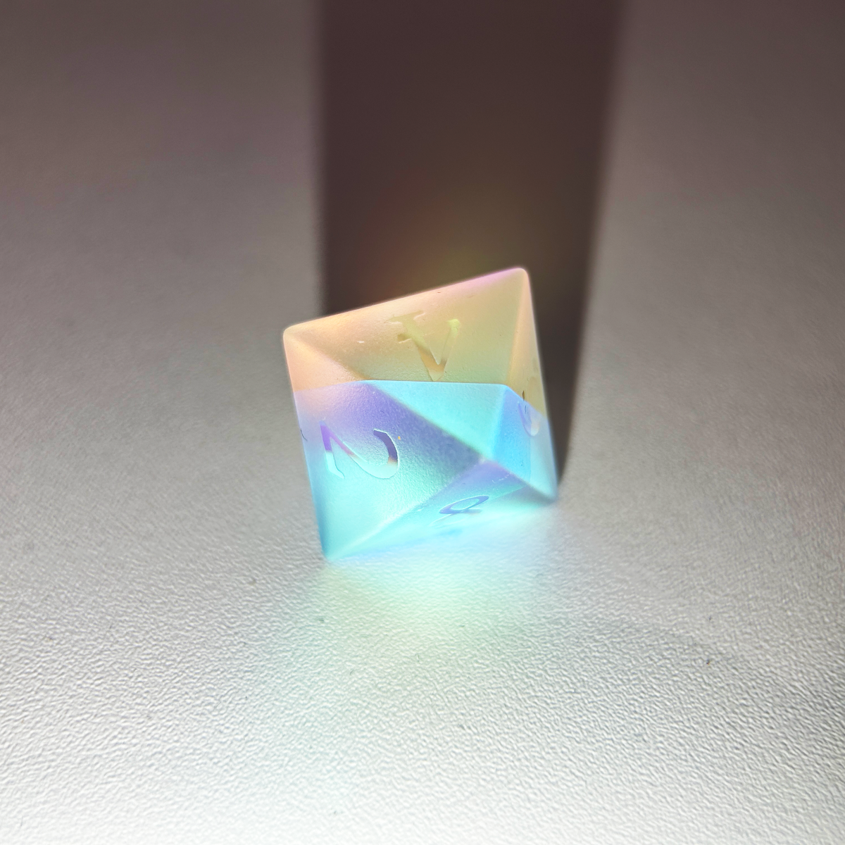 Iridescent Frosted Engraved Crystal Dice | Gaming Art Collectible Roll with Stunning Precision