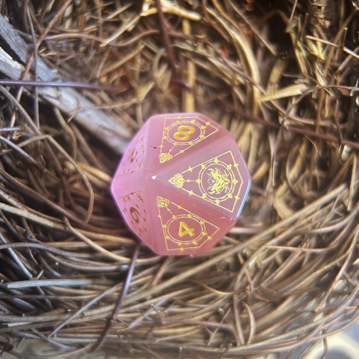CoC & D&D Pink Cat’s Eye Gem Dice | Gaming Art Collectible